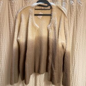 Mystree Cream and Brown Fuzzy Cardigan